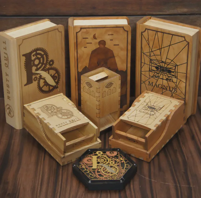 Rusty Quill Wooden TTRPG accessories and coasters